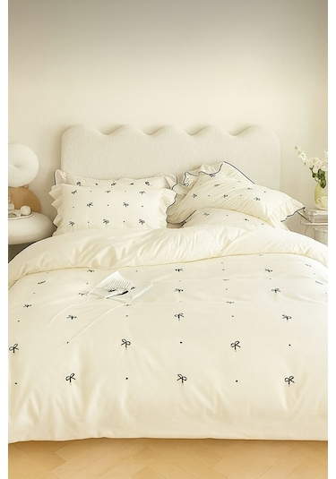 Uçkan Home Soft Elegance %100 Pamuk Çift Kişilik Nevresim Seti Krem--UCZ-000036