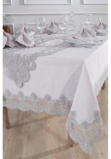Midye Masa Örtüsü Takımı 26 Parça Gri Gri