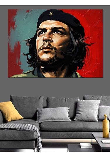 Che Guevara Portresi Renkli Sanat Dekoratif Kanvas - Mdf Ahşap Tablo