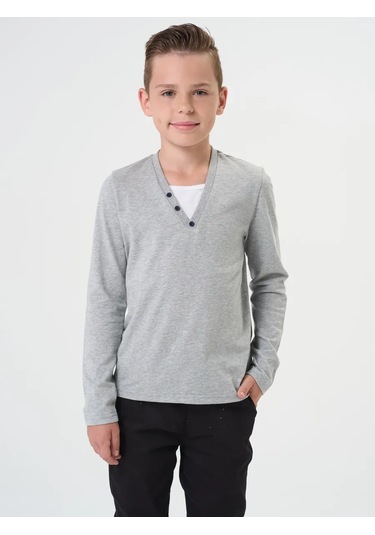 Kari Erkek Çocuklar İçin Okulda Giyebilecek Gri Süper İnce Kazak 420118181 Gri