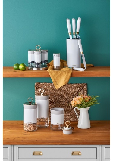 Neva N3311 Lilyum Niş-Gold 6 Lı Baharat Seti Beyaz - Gold