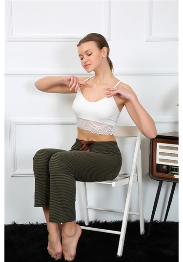 Akbeniz Kadın Pamuklu Alt Pijama 27464 - L Haki