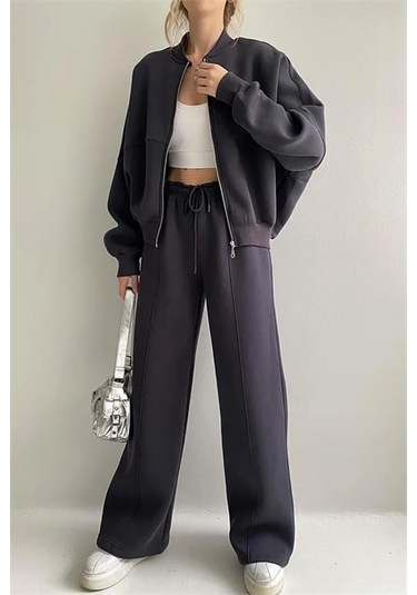 Neşeli Butik Kadın Kışlık Alt Üst Eşofman Takımı Nb0022 - Antrasit Antrasit