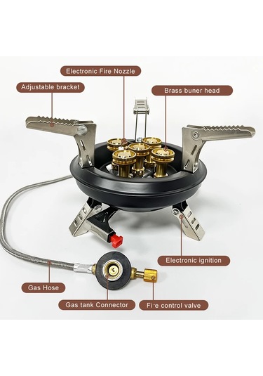 Zilinn Brs-201a Taşınabilir Kamp Gaz Sobası 16000w Yüksek Basınçlı Propan Bütan Gaz Brülörü Piezo Ateşlemeli Açık Acil Durum Sobası Siyah