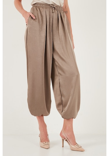 Lela Oversize Bağlamalı Balon Paça Saten Şalvar Bayan Pantolon 68351199 Vizon