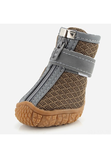 Geekyou Küçük Köpekler İçin Hava Geçirgen Dağcılık Botları, Yansıtıcı Şeritli, Kaymaz Önlüğü, 4 Adet, Kahve Renkli 4