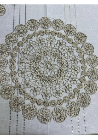 Nivemeshome Bej Örme Takım 7 Parça Sunumluk Seti Runner + Supla 6 Adet Bej