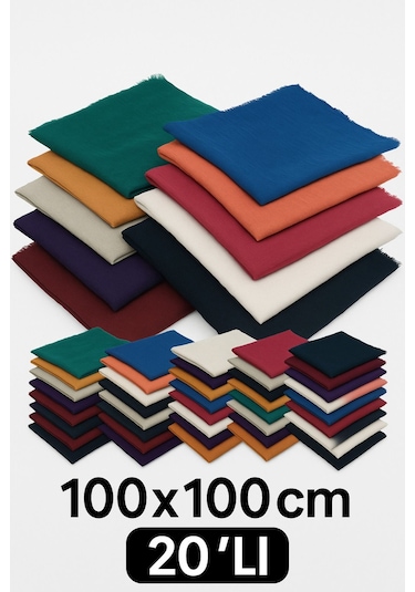 20'li Flamlı Düzrenk Dağıtmalık Hac Umre Hediyelik Çeyizlik Flamlı Pamuk Eşarp Yazma Çok Renkli