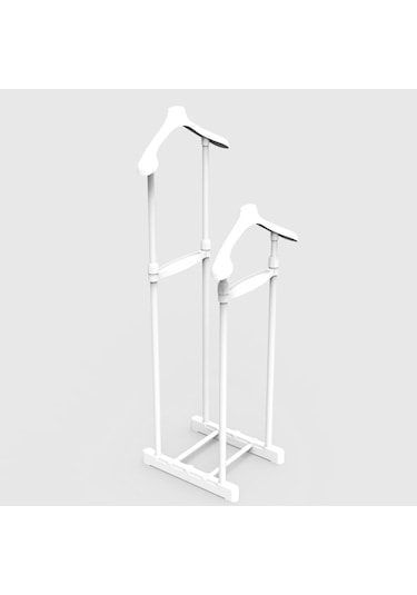 Çift Askılıklı Yükselik Ayarlı Dilsiz Uşak &Elbise Askısı Beyaz