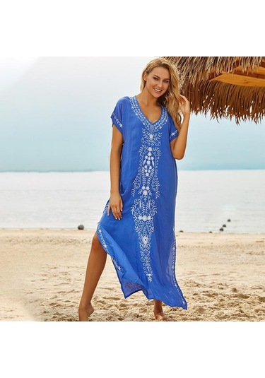 Gökyüzü Mavisi Edolynsa Nakış Plaj Cover Up Saida De Praia Mayo Kadın Bikini Cover Up Tunikler Plaj Pareo Sarong Beachwear Q790 Gökyüzü Mavisi Açık Mavi