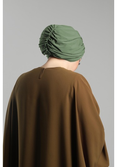 Yağ Yeşili Pratik Hazır Geçmeli Tesettür Bone Sandy Pileli Salaş 2121 36 Yağ Yeşili Yeşil