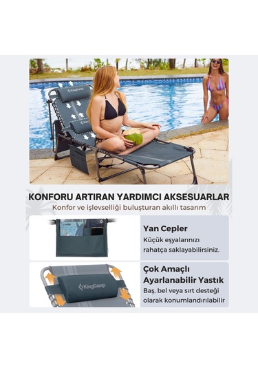Kingcamp Magnolia B10 Plus Hands-free Premium 7 Kademeli Katlanır Şezlong Blue/grey Mavi