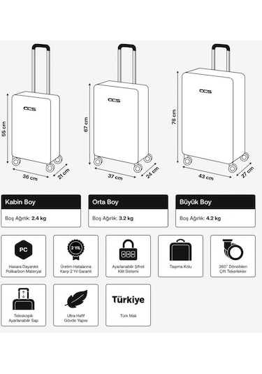 Ççs London 5226 Polikarbon 3 Lü Valiz Seti Çok Renkli