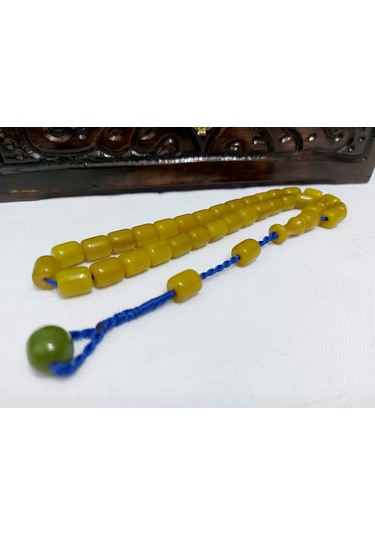 Çubuk Malzemeden Yapılma Hareli Sıkma Kehribar Tesbih Ölçü9.5x11