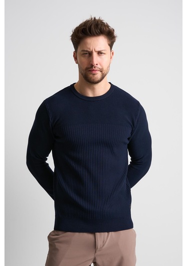 Alexandergardı Dokulu Desenli Erkek Triko Kazak Lacivert