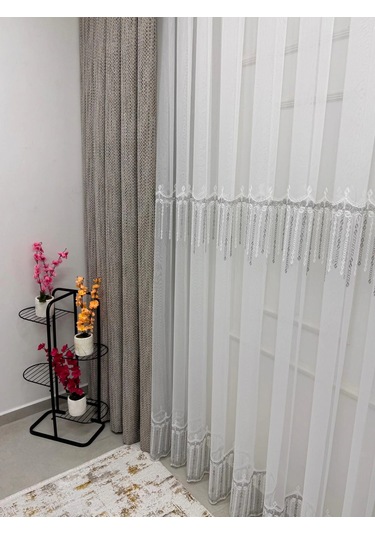 Nivemeshome 2571 V -105 Reina Gümüş 1/2,5 Pileli Bambu Tül Perde Gümüş