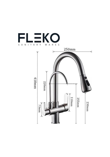 Fleko Arıtmalı Spiralli Pull-out Mutfak Bataryası Krom