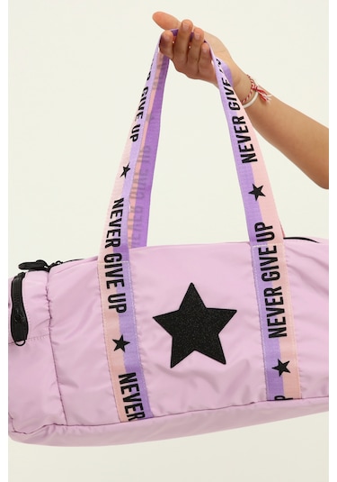 Kız Çocuk Yıldız Baskılı Spor Çanta, Yan Cepli Spor Çanta - Lila