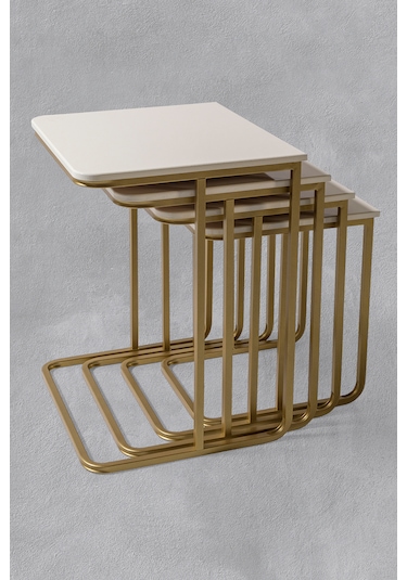 Tekerleksiz - Vegas Zigon Sehpa 4 Lü - Gold - Krem