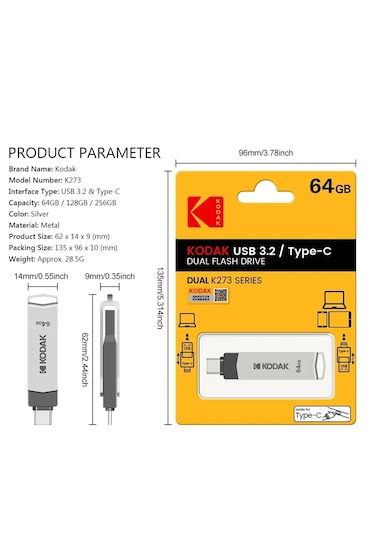 Kodak 64gb.typec Usb 3.2 Apple Uyumlu iPhone 15  Ve Type-c Girişli Tüm Cihazlar