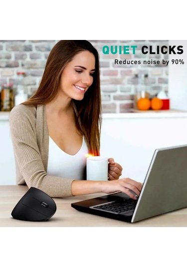 Geeksen Ergonomik Dikey Kablosuz Fare - Şarjlı, Sesiz, El Yorgunluğunu Azaltan, Ofis Ve Ev İçin Siyah Optik