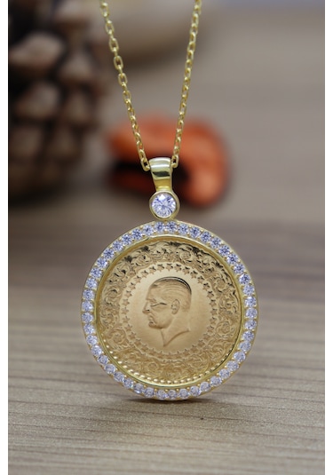 Tc Darphane 22 Ayar Çeyrek Altınlı 925 Ayar Gümüş Kolye