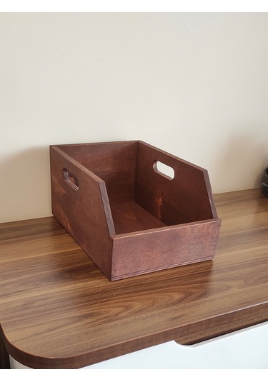Ahşap 45lik Plak Sandığı - Organizer Kutu - Kestane Rengi Wooden 45 Record Box Koyu Kırmızı