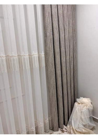 Nivemeshome 2571 V -117 Reina Gold 1/2,5 Pileli Bambu Tül Perde 100x250