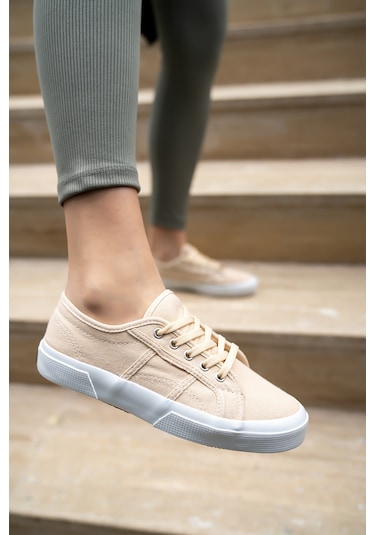 Kadın Keten Sneaker Bej