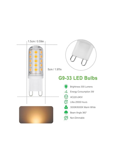 Yifomall G9 Led Ampul 3w 3000k Isık 33 Led 360 Derece Aydınlatma Ac220v Crı 80ra Seramik Materyal Ayarlı Değil Sıcak Beyaz