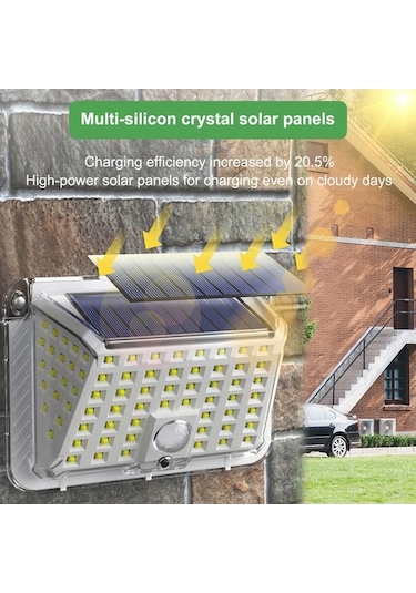 Tongxida Led Güneş Enerjili Duvar Lambası, Dış Mekan İçin, Hareket Algılama, Su Geçirmez, 6000-7000k Beyaz Işık, 90 Led, 1200m