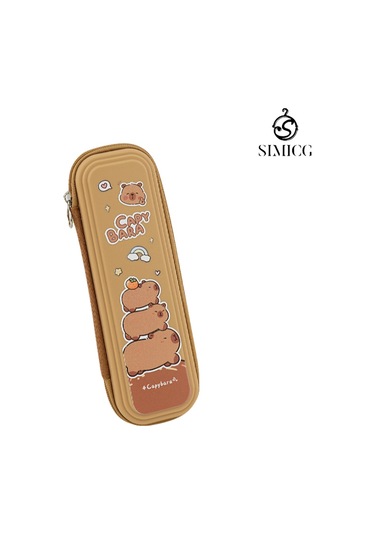 Karikatür Büyük Kapasiteli Su Geçirmez Çift Katmanlı Plastik Kalem Kutusu Koyu Kahverengi