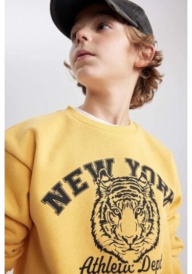 DeFacto Erkek Çocuk Bisiklet Yaka Baskılı Sweatshirt B7822A8NSYL275 Sarı