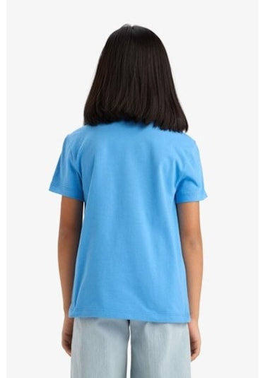 DeFacto Kız Çocuk Bisiklet Yaka Baskılı Kısa Kollu Tişört E0350A825SMBE339 Mavi