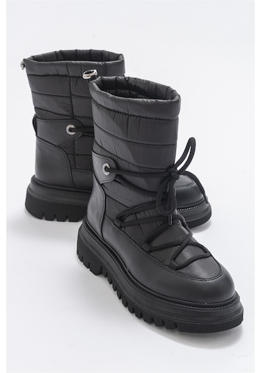 Luvishoes Weld Siyah Cilt Kadın Kar Botu Siyah