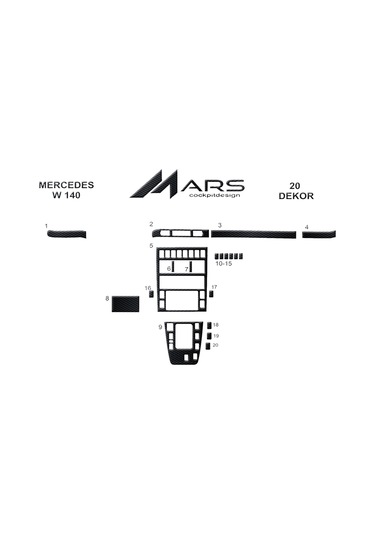 Mercedes W140 Konsol-torpido Kaplama 20 Parça-siyah Karbon Siyah Karbon