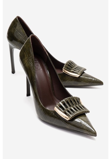 Luvishoes Guernı Yeşil Baskı Kadın Topuklu Ayakkabı Yeşil