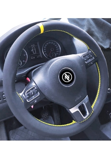 Oto Direksiyon Kılıfı Alcantara Model Alcantra Sarı Dikişli
