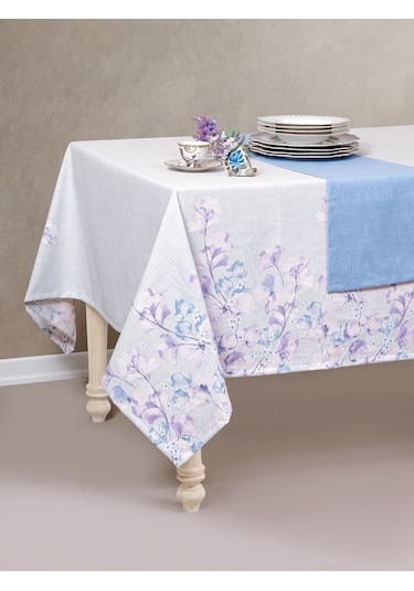 Cotton Box Baskılı Masa Örtüsü Seti Neva Gri 160x180