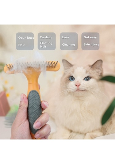 Hangfox Orta Uzun Tüylü Köpekler İçin Çift Sıralı Tırnaklı Tarak - Düğüm Açma, Bakım Ve Masaj Fonksiyonuyla Saç Bakımı Aracı Turuncu