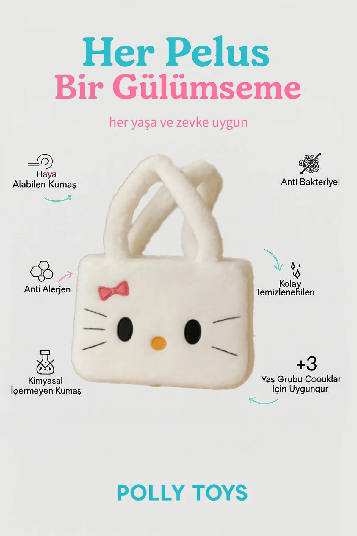 Hello Kitty Peluş Çanta 35 Cm Sevimli & Kullanışlı Hediyelik Beyaz