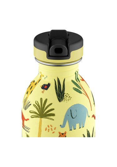 Kids Bottle Jungle Friends Paslanmaz Pipetli Çelik Çocuk Su Matarası 250 Ml Sarı