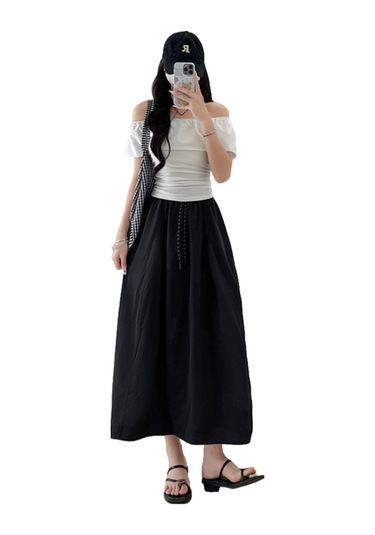 Zayıflatıcı Yüksek Bel İş Kıyafeti Patchwork Çiçek Tomurcuğu Etek Siyah