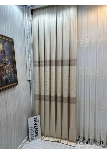 Nivemeshome Kehribar Ft614162 Krem V-101 1/3 Sık Pileli Fon Perde Apm Krem