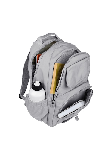 Bagacar 1215 Krinkıl Kumaş Su Geçirmez Laptop Bölmeli Okul Ve Günlük Sırt Çantası Gri