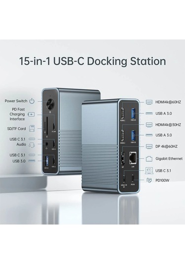 Acasis DS7A15 15in1 3xUSB3.0, 2xUSB-C,HDMI,DP,ype-C Doc