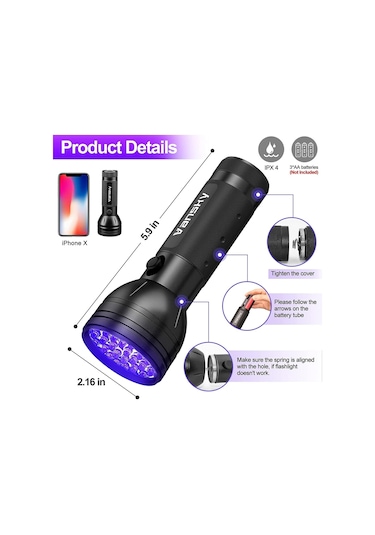 Valkyrie 51 Led Mor Işık Uv El Feneri Ultraviyole Blacklight Siyah