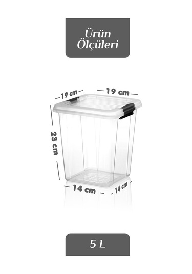 4'lü Organizer Box 5 L Un Bakliyat Erzak Kabı - Kilit Kapaklı Düzenleyici Deterjanlık Saklama Kutusu Şeffaf