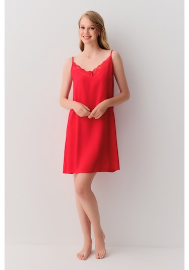 Suwen Amour Kısa Gecelik Sh26101613082 Kırmızı
