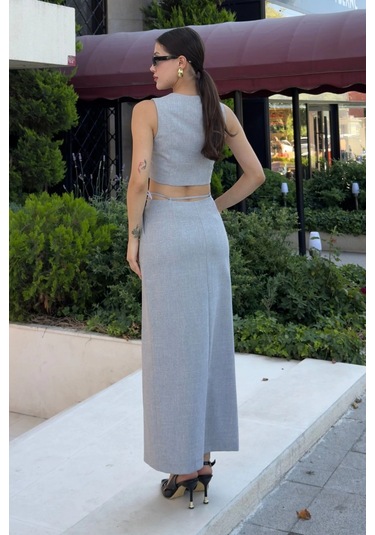 Bağlama Detaylı İkili Takım 46139-gri Gri